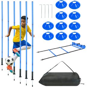 Soccer Training Equipment Agility Training Pole Set, 6 Spring Soccer Plug-in Type Dribbling Pole, Agility Ladder, 10 Soccer Cones for Speed Training, Soccer Training, Basketball Athletes Kids