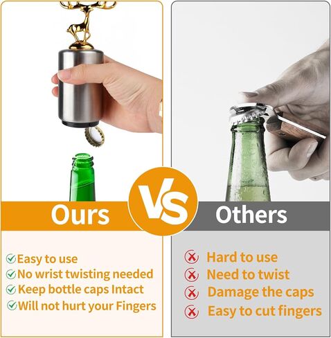 فتاحة زجاجات البيرة المغناطيسية، فتاحة غطاء الزجاجة بالضغط لأسفل، فتاحة البيرة التلقائية، غطاء مغناطيسي لا يسبب ضررًا للقبعات، مغناطيس للثلاجة، هدايا للأب، والرجال، والزوج، والصديق in Kuwait