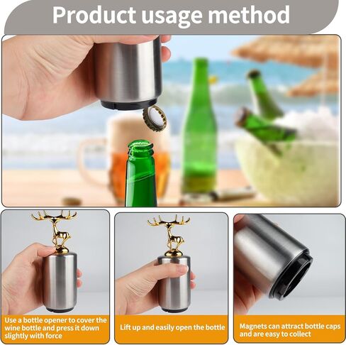 فتاحة زجاجات البيرة المغناطيسية، فتاحة غطاء الزجاجة بالضغط لأسفل، فتاحة البيرة التلقائية، غطاء مغناطيسي لا يسبب ضررًا للقبعات، مغناطيس للثلاجة، هدايا للأب، والرجال، والزوج، والصديق in Kuwait