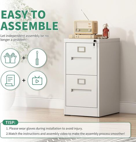 2 Drawer File Cabinet,Metal Filing Cabinets with Lock,Black Vertical File Cabinet for Home Office,Heavy Duty Metal Storage Cabinet for A4/Letter/Legal Size File,Assembly Required in Saudi Arabia