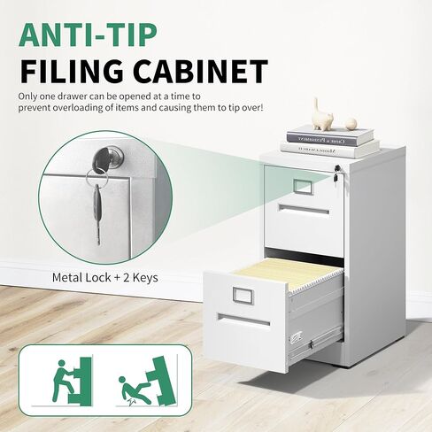 2 Drawer File Cabinet,Metal Filing Cabinets with Lock,Black Vertical File Cabinet for Home Office,Heavy Duty Metal Storage Cabinet for A4/Letter/Legal Size File,Assembly Required in Saudi Arabia