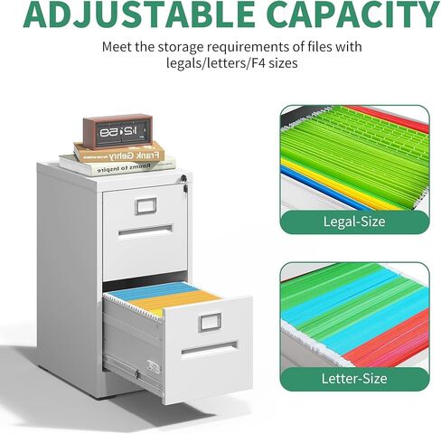 2 Drawer File Cabinet,Metal Filing Cabinets with Lock,Black Vertical File Cabinet for Home Office,Heavy Duty Metal Storage Cabinet for A4/Letter/Legal Size File,Assembly Required in Saudi Arabia