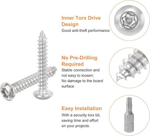 مسامير معدنية من صفائح الأمان من uxcell M4 × 20 مم، 10 قطع 304 من الفولاذ المقاوم للصدأ مقاومة للتلاعب ذاتيًا، براغي خشبية مضادة للسرقة مع قطعة T20 (فضية) in Saudi Arabia