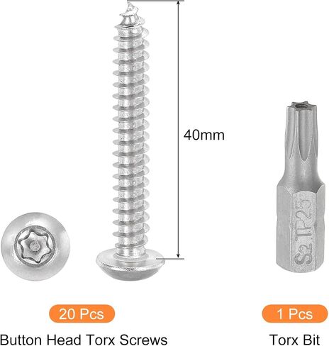 uxcell M4 x 20mm Button Head Torx Security Sheet Metal Screws, 10pcs 304 Stainless Steel Tamper Resistant Self Tapping Screws, Anti-Theft Wood Screws with T20 Bit (Silver) in Saudi Arabia