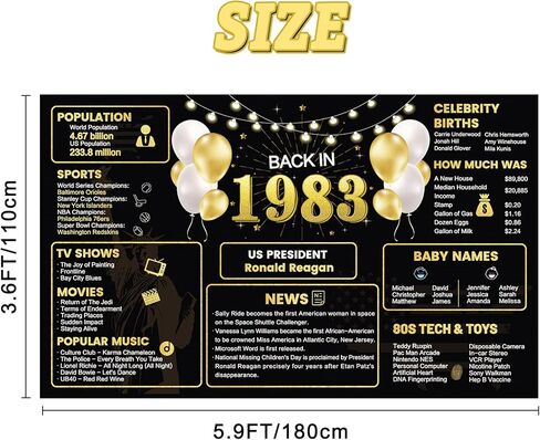 1983 41st Birthday Decorations For Men Women, Black Gold Vintage Back in 1983 41st Birthday Backdrop Banner, 41 Years Old Birthday Poster Photo Background, 41st Anniversary Party Supplies in Kuwait