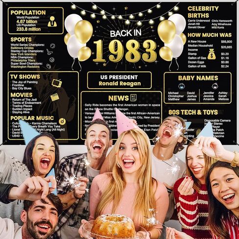 1983 41st Birthday Decorations For Men Women, Black Gold Vintage Back in 1983 41st Birthday Backdrop Banner, 41 Years Old Birthday Poster Photo Background, 41st Anniversary Party Supplies in Kuwait
