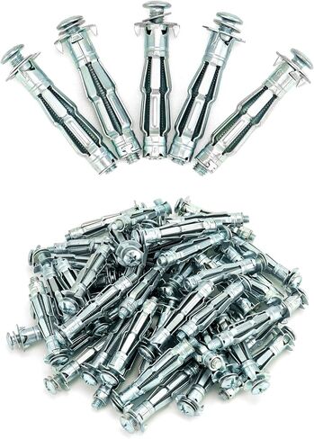 QWORK Hollow Wall Anchors, 50 Pcs 2" Long Carbon Steel Hollow Drive Wall Anchor Screws Assortment Kit Use for 1/8 to 5/8 Inch Wall Thickness, M6x52mm in Saudi Arabia