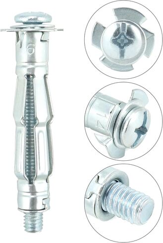 QWORK Hollow Wall Anchors, 50 Pcs 2" Long Carbon Steel Hollow Drive Wall Anchor Screws Assortment Kit Use for 1/8 to 5/8 Inch Wall Thickness, M6x52mm in Saudi Arabia