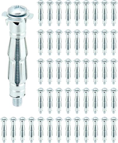 QWORK Hollow Wall Anchors, 50 Pcs 2" Long Carbon Steel Hollow Drive Wall Anchor Screws Assortment Kit Use for 1/8 to 5/8 Inch Wall Thickness, M6x52mm in Saudi Arabia