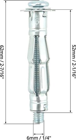 QWORK Hollow Wall Anchors, 50 Pcs 2" Long Carbon Steel Hollow Drive Wall Anchor Screws Assortment Kit Use for 1/8 to 5/8 Inch Wall Thickness, M6x52mm in Saudi Arabia