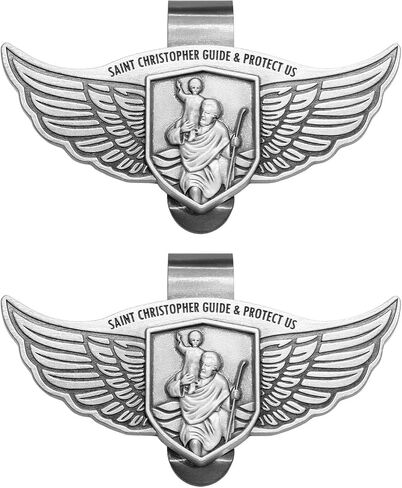 St Christopher Medal Car Saint Christopher Visor Clip Angel Wings Auto Sun Visor Accessories Bless Driving Safety Religious Gift for Driver, Parent, Family, Friend (1) in Saudi Arabia