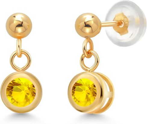 Gem Stone King 14k Yellow Gold Red Garnet Dangle Stud Earrings For Women (0.74 Cttw, Gemstone January Birthstone, Round 4MM) in Saudi Arabia