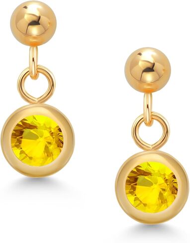 Gem Stone King 14k Yellow Gold Red Garnet Dangle Stud Earrings For Women (0.74 Cttw, Gemstone January Birthstone, Round 4MM) in Saudi Arabia