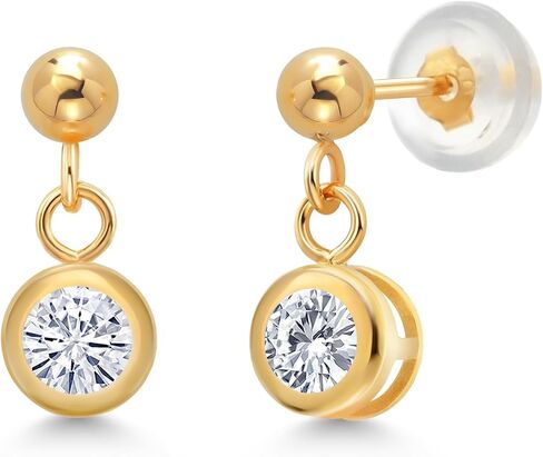 Gem Stone King 14k Yellow Gold Red Garnet Dangle Stud Earrings For Women (0.74 Cttw, Gemstone January Birthstone, Round 4MM) in Saudi Arabia