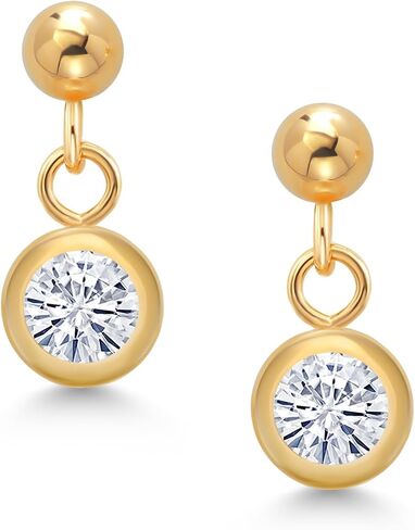 Gem Stone King 14k Yellow Gold Red Garnet Dangle Stud Earrings For Women (0.74 Cttw, Gemstone January Birthstone, Round 4MM) in Saudi Arabia