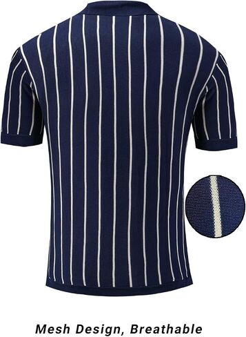 GINGTTO Mens Polo Shirts Short Sleeve Slim Fit Knitted Summer Polos for Men Business Casual T Shirts Button Up Black and White Stripe L in Saudi Arabia
