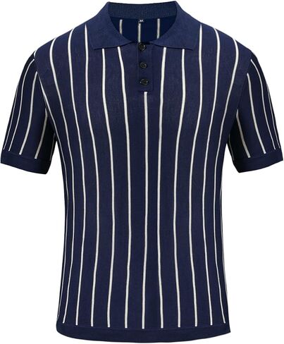 GINGTTO Mens Polo Shirts Short Sleeve Slim Fit Knitted Summer Polos for Men Business Casual T Shirts Button Up Black and White Stripe L in Saudi Arabia