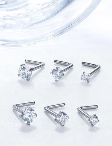 3 Pairs Surgical Steel/Titanium Nose Rings Studs L-Shape Nose Nostrial Piercing Body Jewerly for Women 22g/20g/18g Nose ring CZ 2mm/2.5mm/3mm in Kuwait