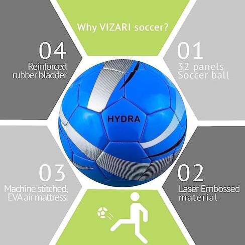 Vizari Hydra Soccer Ball - Adults & Kids Soccer Ball Eye-Catching Design, Best Air Retention, Hard-Wearing TPU Casing, 32-Panel MST Ball in Kuwait