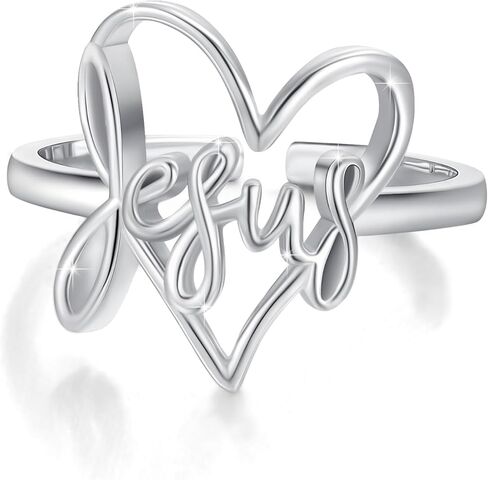 خاتم يسوع، حلقات يسوع والتاج، S925 الفضة الاسترليني قابل للتعديل الإيمان ملك الملوك يسوع الملهم المسيحي خاتم الفرقة المسيحية المؤمنة للنساء الفتيات in Kuwait