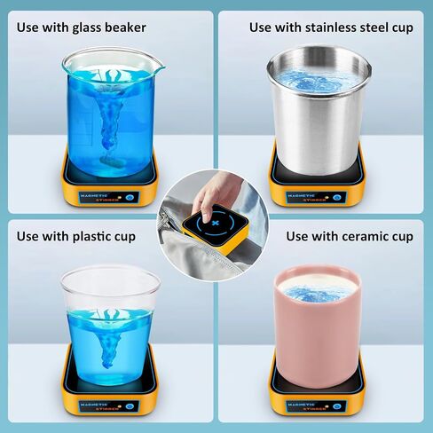 Magnetic Stirrer, Mini Magnetic Stir Plate with 4 Pcs Stir Bars, 3000RPM Magnetic Stirrer Mixer Lab Stirrers, Max Capacity 2000ml, Brushless DC Motor and Adjustable Speed-Yellow in Saudi Arabia