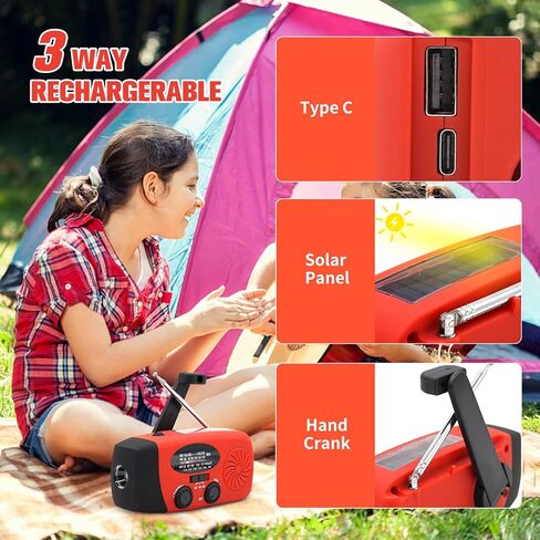 5000mAh Emergency Crank Weather Radio, iRonsnow NOAA/FM/AM Solar Radios, Portable Survival Radio with SOS, Earphone Jack, 1W 4 Modes LED Flashlight, Cell Phone Charger for Camping Hiking in Kuwait