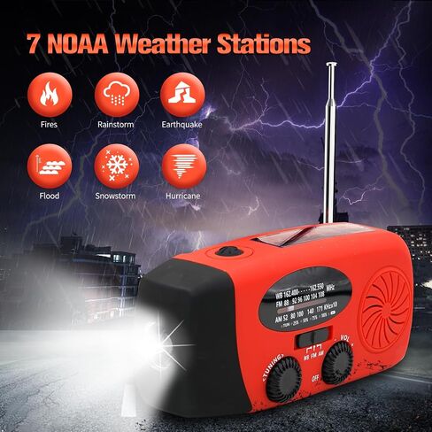 5000mAh Emergency Crank Weather Radio, iRonsnow NOAA/FM/AM Solar Radios, Portable Survival Radio with SOS, Earphone Jack, 1W 4 Modes LED Flashlight, Cell Phone Charger for Camping Hiking in Kuwait