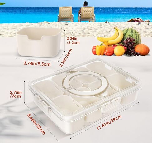 Portable Snackle Box Container - Divided Serving Tray with Lid and Handle, Clear Snack Box Organizer for Fruits, Candy, Charcuterie, Snacks - Ideal for Party, Travel & Beach in Saudi Arabia