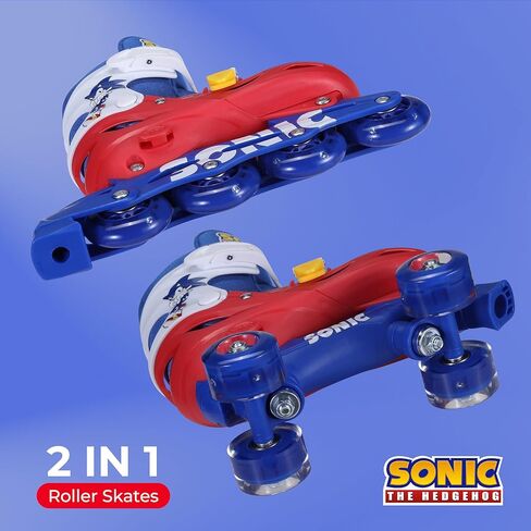 Sonic 2in1 Kids Roller Skates, Transform from Quads to Inlines Skates, Durable Hardshell Boot, LED Wheels for Quads and Inlines in Saudi Arabia