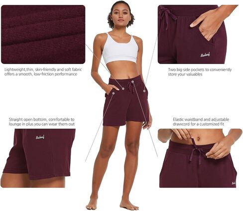 BALEAF Women's Cotton Yoga Shorts Sweat Athletic Lounge Beach Shorts Jersey Pull On with Drawstring Pockets Summer Charcoal Size XL in Saudi Arabia