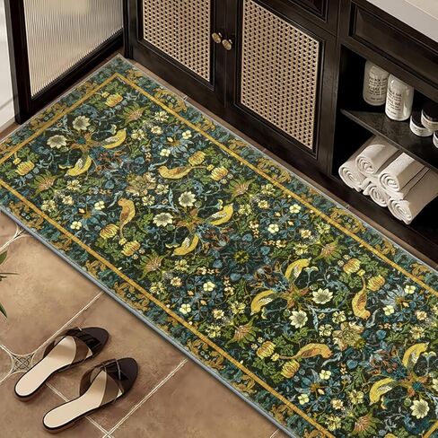 سجادة المدخل - 2'x3' سجادة بوهو ناعمة ذات كومة منخفضة وقابلة للغسل، سجاد صغير غير قابل للانزلاق داخلي للباب الأمامي ومدخل المطبخ والحمام، سجادة عتيقة مقاومة للبقع (كاكي، 2x3 قدم) in Kuwait