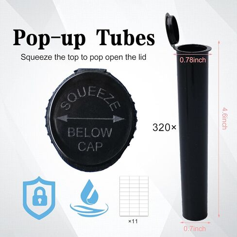 320 Pcs 116mm Clear Plastic Tubes with 11 Sheet Labels Bulk Plastic Tube Sealing Waterproof Airtight Container Smell Proof Containers Pill Vial Empty Holders with Lids in Kuwait