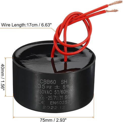 PATIKIL CBB60 50uf Running Capacitor,1Pcs AC 450V 50/60Hz Cylinder Bottom with 2 Red Wires 17cm for Water Pump,Deep Well Pump Motor Star,2.96 x 1.83inch in Saudi Arabia