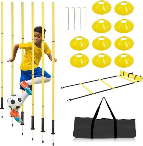 Soccer Training Equipment Agility Training Pole Set, 6 Spring Soccer Plug-in Type Dribbling Pole, Agility Ladder, 10 Soccer Cones for Speed Training, Soccer Training, Basketball Athletes Kids in Saudi Arabia