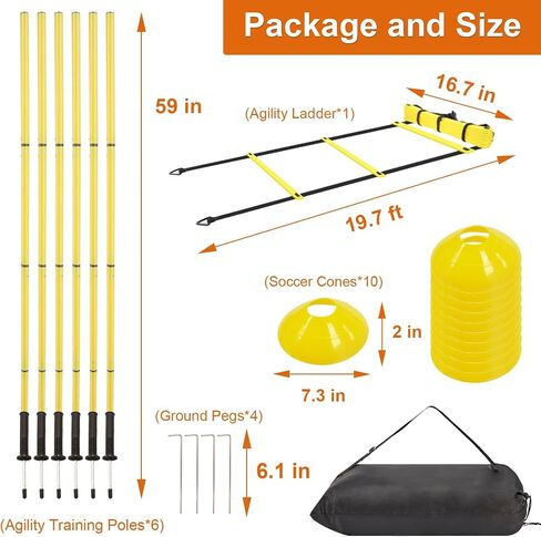 Soccer Training Equipment Agility Training Pole Set, 6 Spring Soccer Plug-in Type Dribbling Pole, Agility Ladder, 10 Soccer Cones for Speed Training, Soccer Training, Basketball Athletes Kids in Saudi Arabia