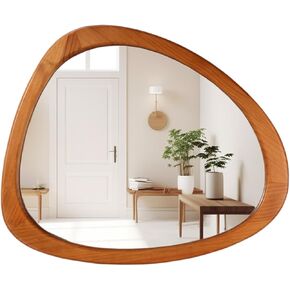 HOMECOOKIN Asymmetrical Mirror Wood, 19.5" x 30.5" Irregular Wall Mirror Wood Framed Mirror Decor for Bathroom Living Room Bedroom Entryway