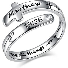 Faith Hope Love Cross Rings Sterling Silver Faith Adjustable Wrap Rings for Women Teens Inspirational Jewelry Gifts