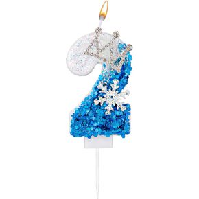 Snow Themed Birthday Candles, White and Blue Ice Birthday Candles Snowflake Number Candles Birthday Wedding Cake Decoration for Kids Adults (Number 4)