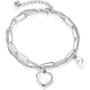 Heart Charm Bracelet for Women Teen Girls, Bible Verse Bracelet 18K Gold Plated Stainless Steel Bracelet Love Pendant Link Chain OT Clasp,Birthday Christmas Jewelry Gift for Mother Her, Silver
