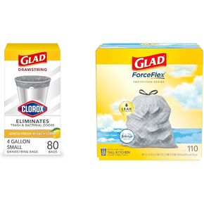 Glad Trash Bags and Food Wrap, ForceFlex Tall Kitchen Drawstring Garbage Bags, 13 Gal, Fresh Clean Scent with Febreze, 110 Ct + Glad Press'n Seal Plastic Food Wrap - 70 Square Foot Roll, (Bundle) in Saudi Arabia