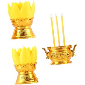 OSALADI 1 Set Lotus Lamp Ornament Buddhist Electric Incense Stick Lotus Incense Burner Lotus Night Light Votive Candle Holders Menorah Metal Trim Led Plastic White Essential