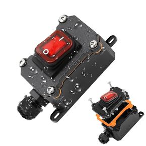 IP67 Waterproof Inline Cord Switch DPST AC 20A-125V,16A-250V, On Off Toggle Switch Double Outlet with Red Light Rocker Button, Inline Power lamp Switch Outdoor Switch