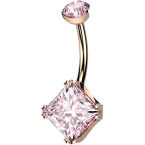 Pierced Owl 14GA F136 Implant Grade Titanium Internally Threaded Diamond Shaped Prong Set CZ Crystal Belly Button Ring