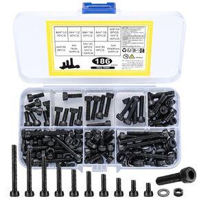 M5 Hex Socket Head Cap Screws Bolts and Nuts Assortment Kit, 164 Pcs Metric Allen Hex Socket Drive Screws Bolts, 12.9 Grade Alloy Steel, Black Oxide Finish, Fully Threaded