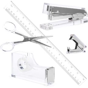 حزمة لوسيت أكريليك ذهبي | دباسة ممتازة، وموزع أشرطة، ومقص، ومزيل دبابيس، ومسطرة | قرطاسية واضحة وملحقات مكتبية لاحتياجات المكتب اليومية | السلع الحديثة والراقية والأنيقة والفاخرة in Kuwait