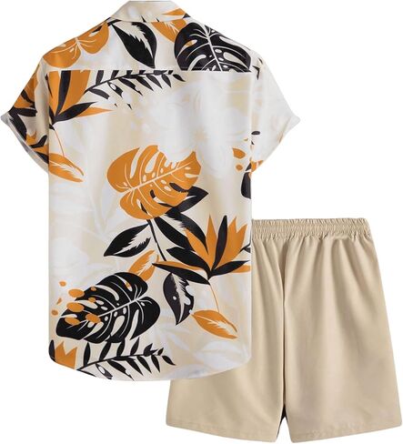Floerns Men's Two Piece Outfit Printed Shirt Top and Drawstring Waist Shorts Set in Saudi Arabia