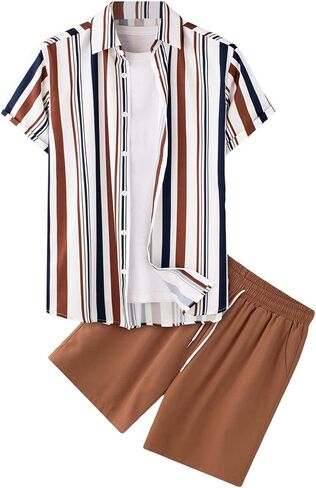 Floerns Men's Two Piece Outfit Printed Shirt Top and Drawstring Waist Shorts Set in Saudi Arabia