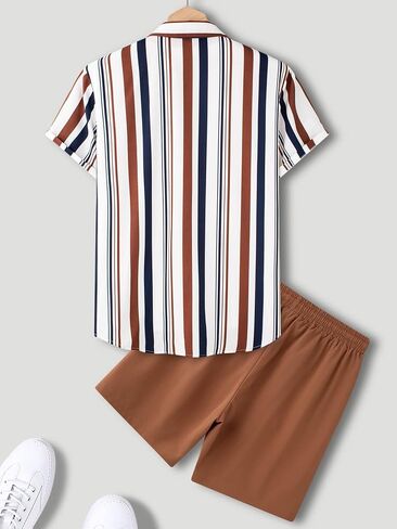 Floerns Men's Two Piece Outfit Printed Shirt Top and Drawstring Waist Shorts Set in Saudi Arabia