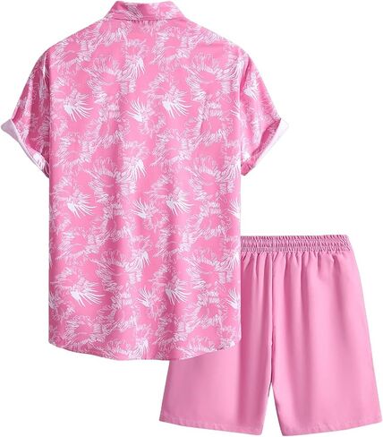 Floerns Men's Two Piece Outfit Printed Shirt Top and Drawstring Waist Shorts Set in Saudi Arabia