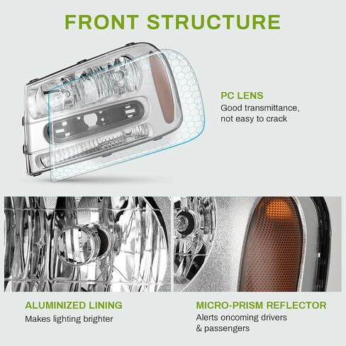 AUTOSAVER88 Headlights Assembly Compatible with 2002-2009 Trailblazer W/Full Width Grille Amber Reflector(Except Compatible with 2006-2009 LT models) in Saudi Arabia